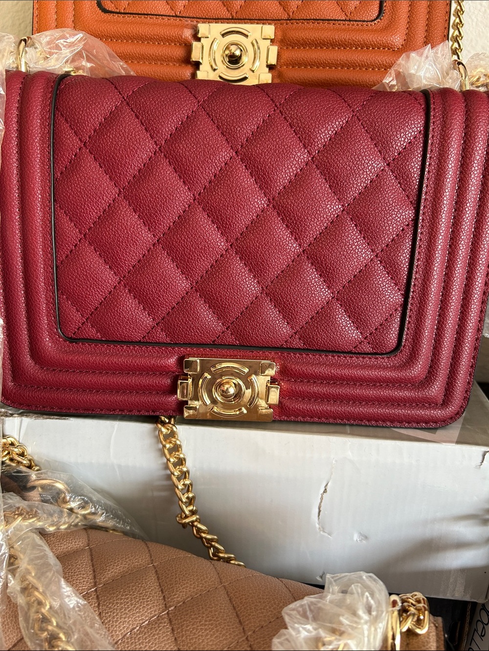 Quilted Burgundy Chain Shoulder Bag